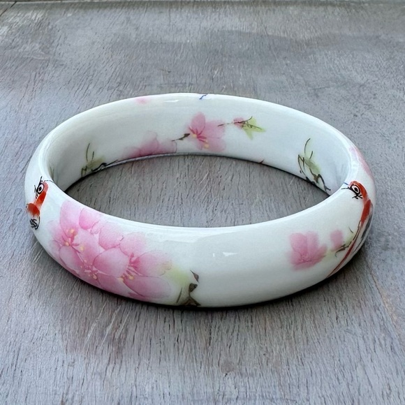 Bird & Cherry Blossom Ceramic Bangle - Picture 3 of 8